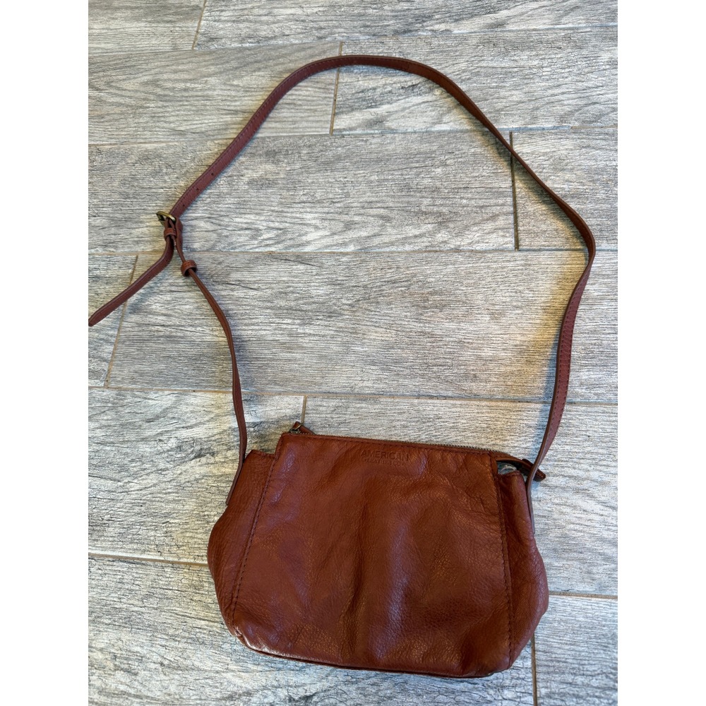 American Leather Co Crossbody Bag Small Cognac Brown Pebbled Purse Tote Shoulder